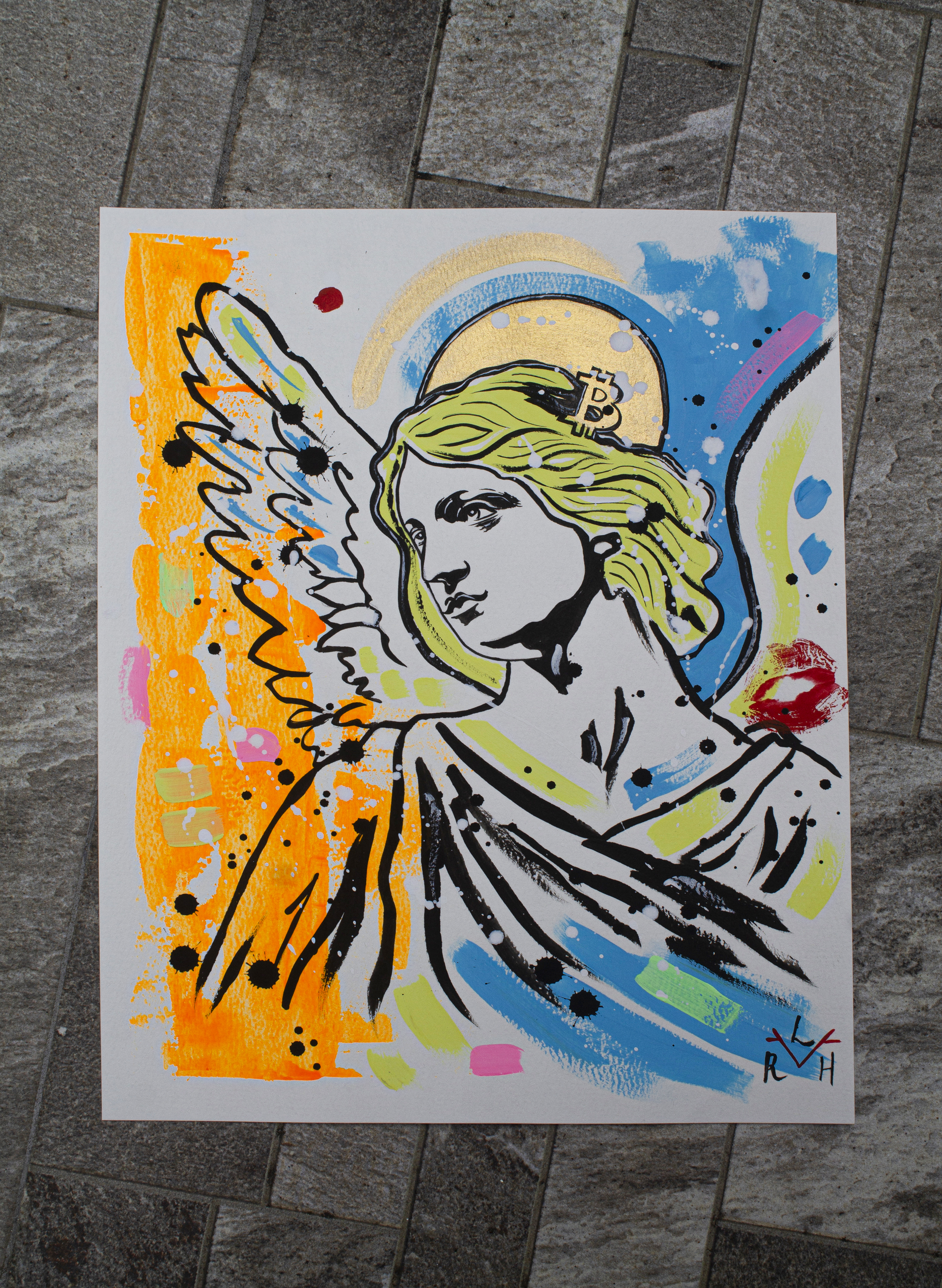 Bitcoin Angel — Orange, Blue & The Kiss -Original Painting — image 6