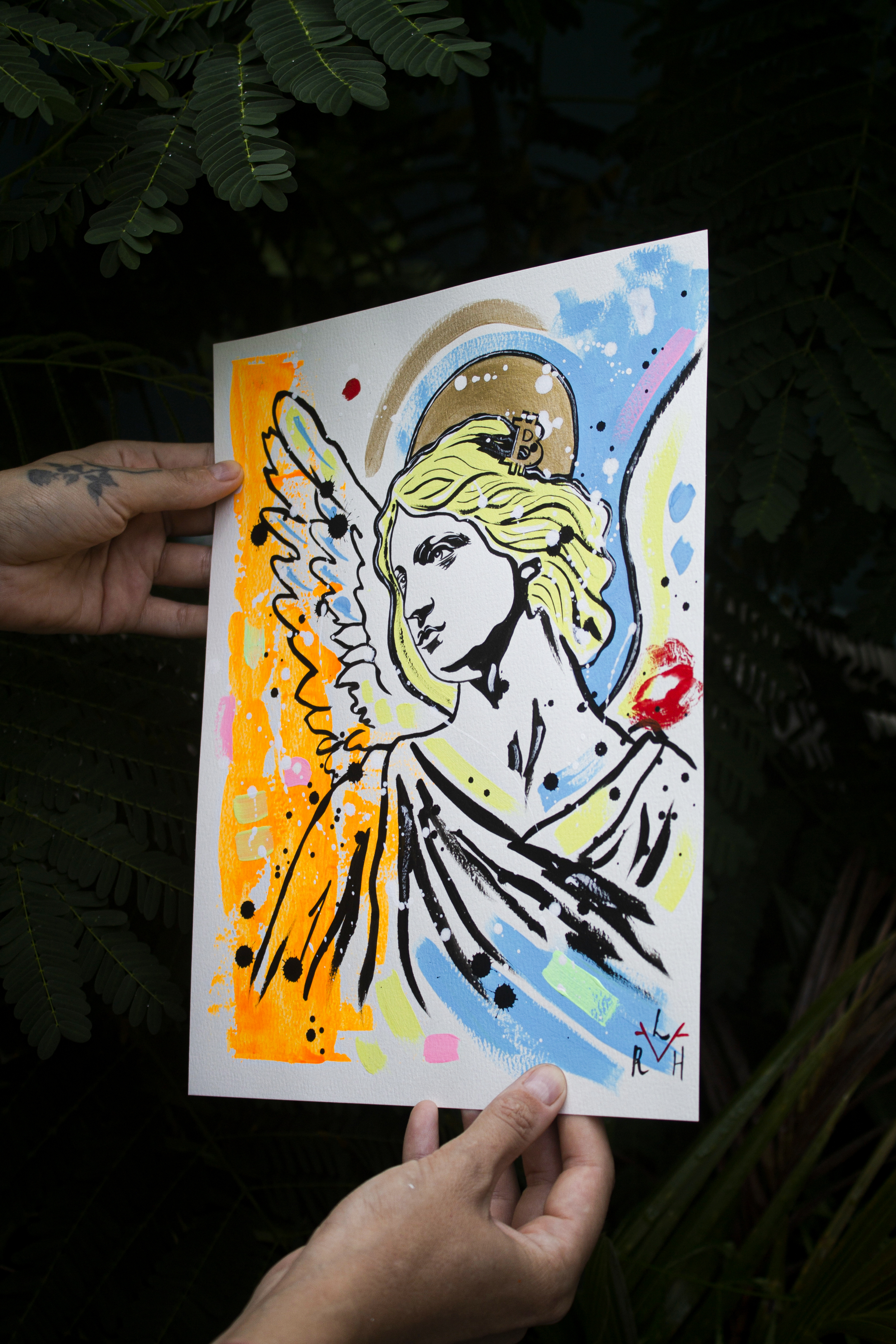 Bitcoin Angel — Orange, Blue & The Kiss -Original Painting — image 4