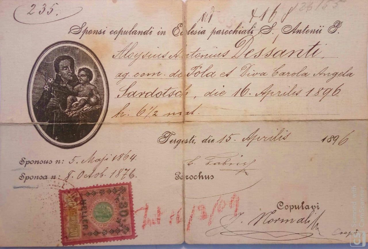 Antique Marriage Certificate in Latin language 1896 — image 2